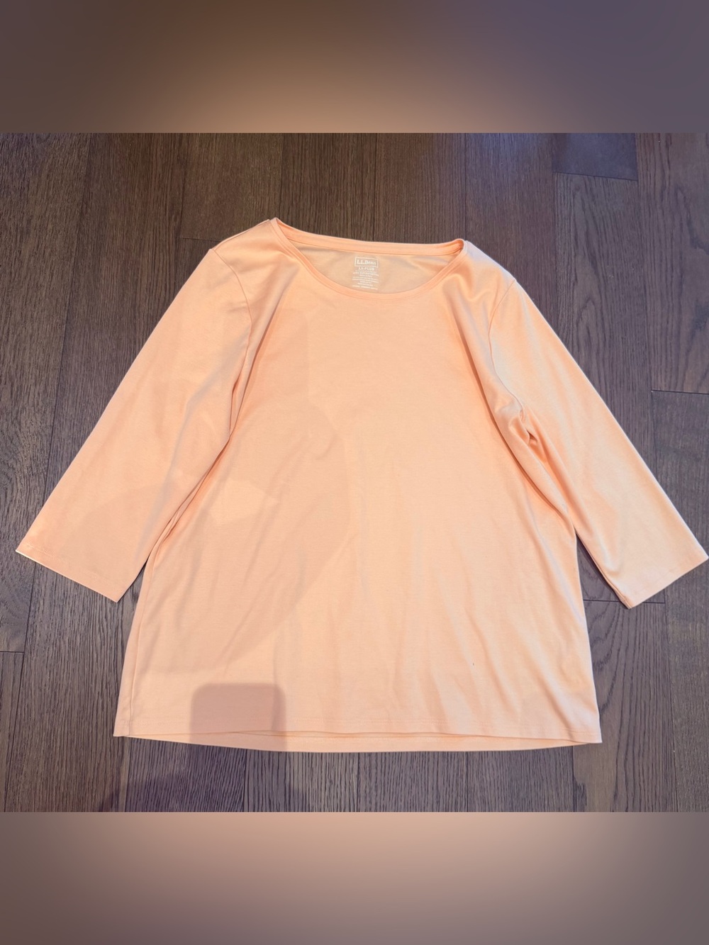LL Bean Pima Cotton Jewel Neck Three-Quarter Sleeve Tee in Peach - XL